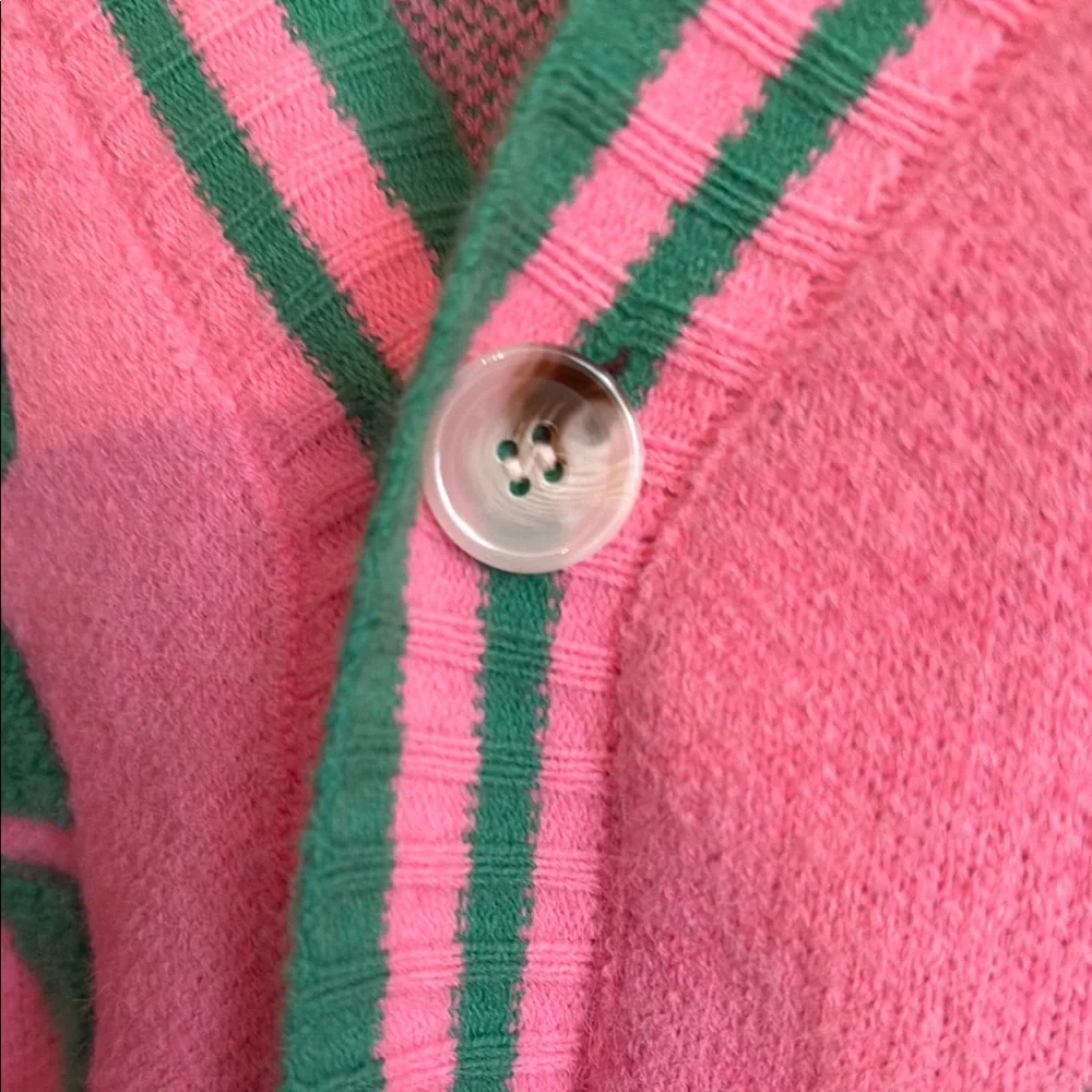 Pink and Green V-Neck Button Cardigan Sweater - Picture 3 of 3
